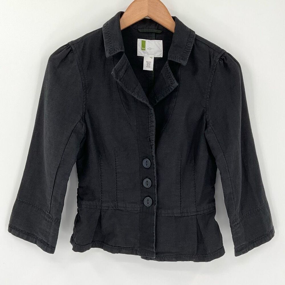 Urban Outfitters Linen‎ Cotton Blend Peplum Button Up Jacket Women Small Black